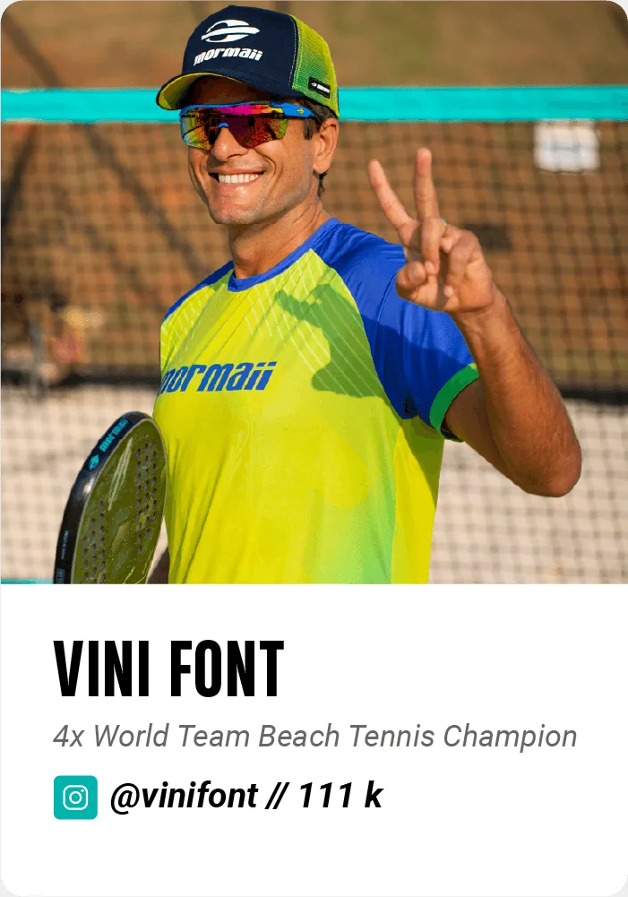 Vini Font, Mormaii athlete, 4x World Team Beach Tennis Champion
